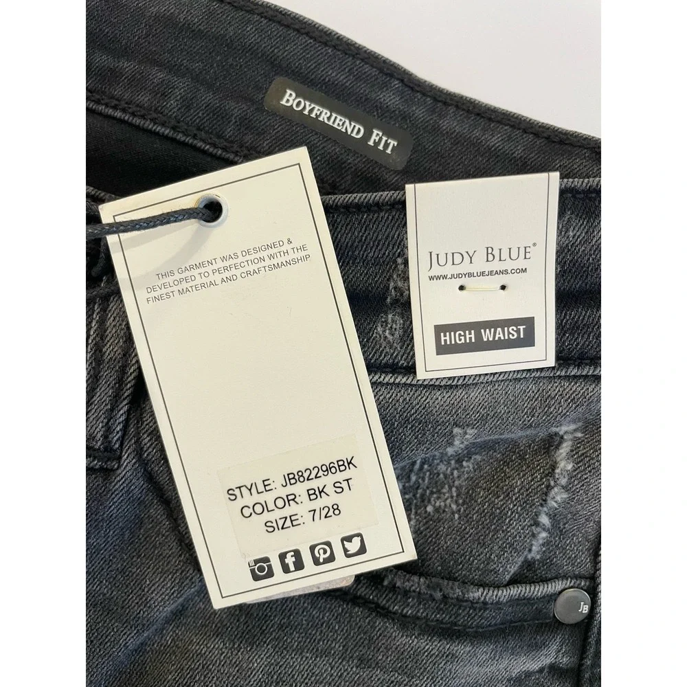 NEW Judy Blue Boyfriend Fit Jeans Womens 7/28 Black Stretch High Waist JB82296BK - Picture 6 of 9